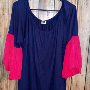 navy and red off the shoulder top